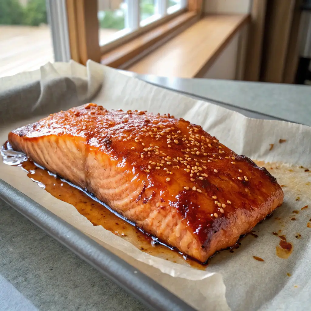 Salmon Belly Baked with Maple-Soy Glaze