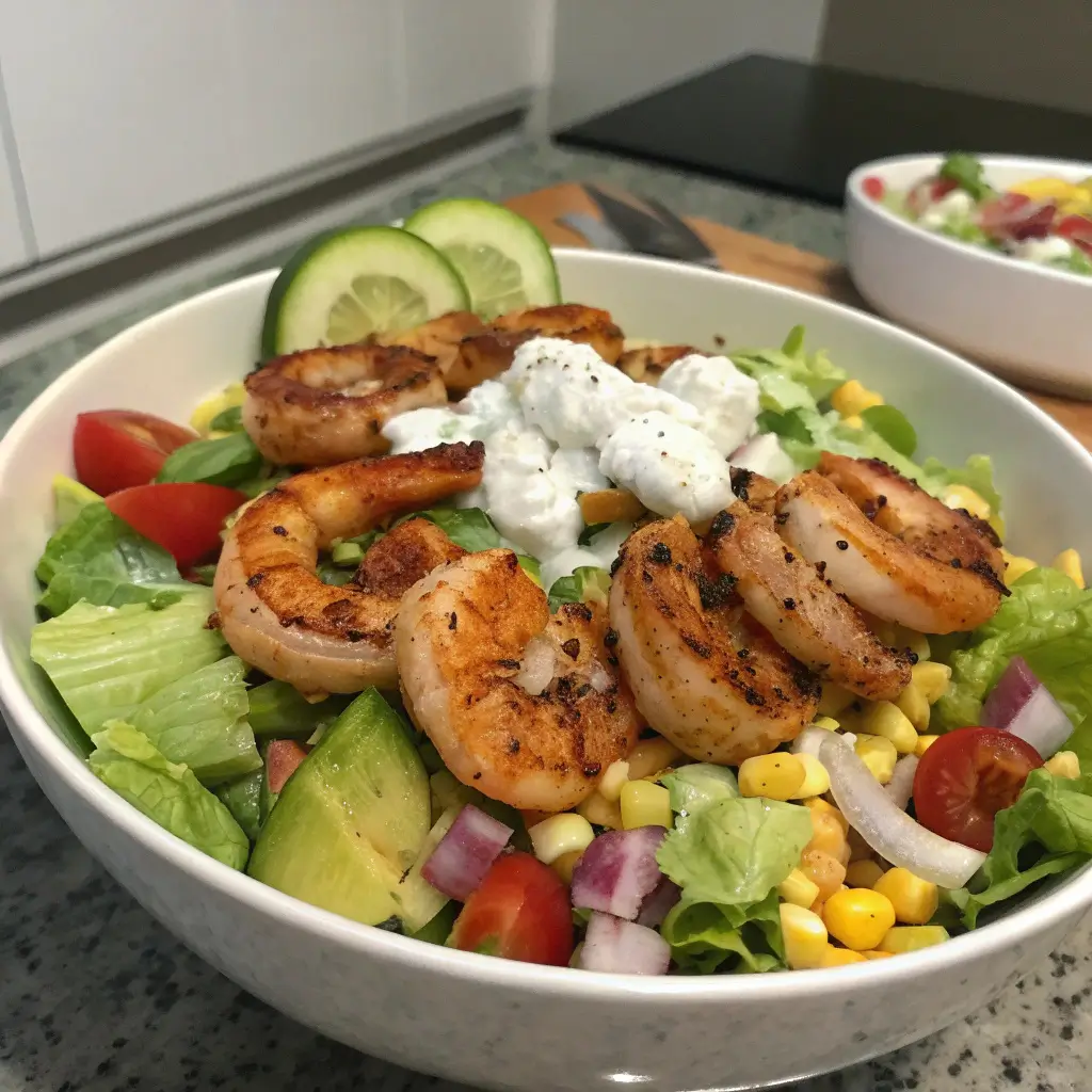 Healthy Grilled Shrimp Salad with Yogurt Dressing