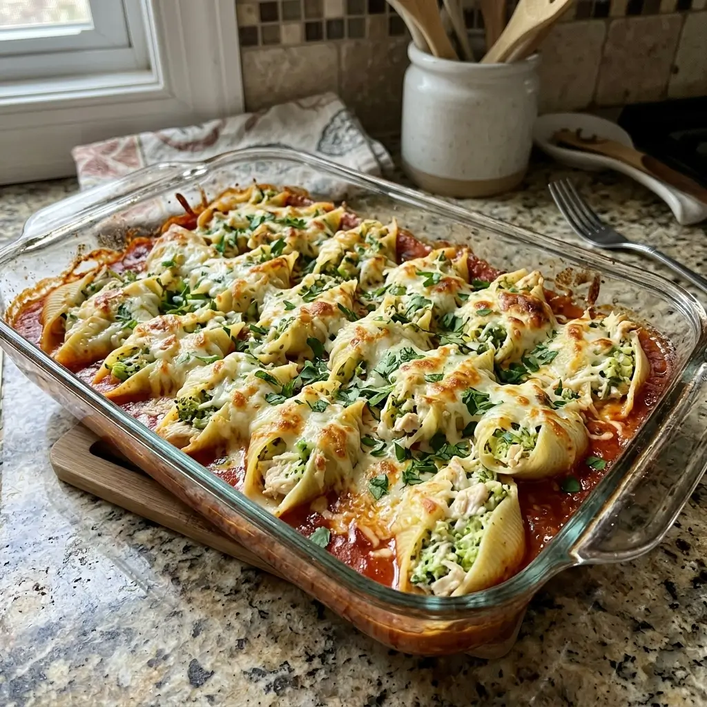 Creamy Chicken & Broccoli Stuffed Shells Recipe
