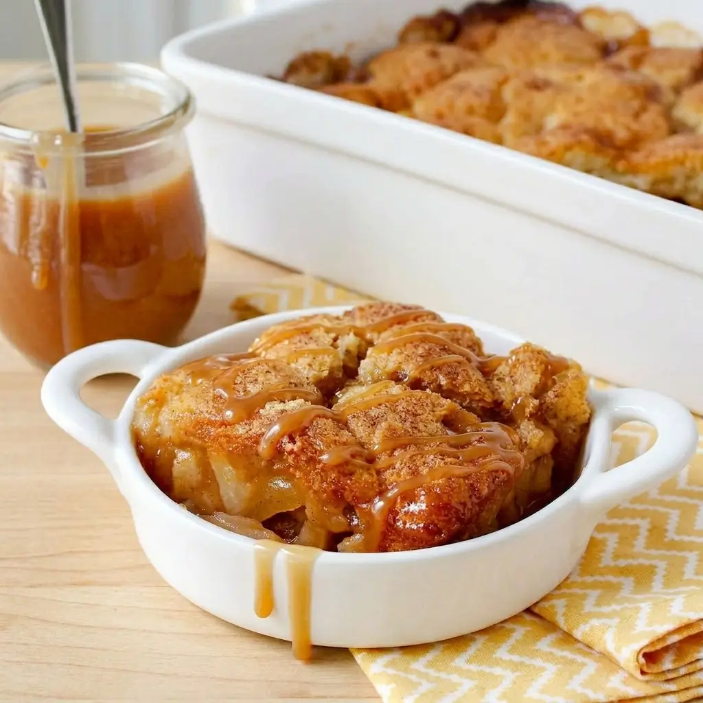 Easy Apple Cobbler with Buttery Topping and Caramel