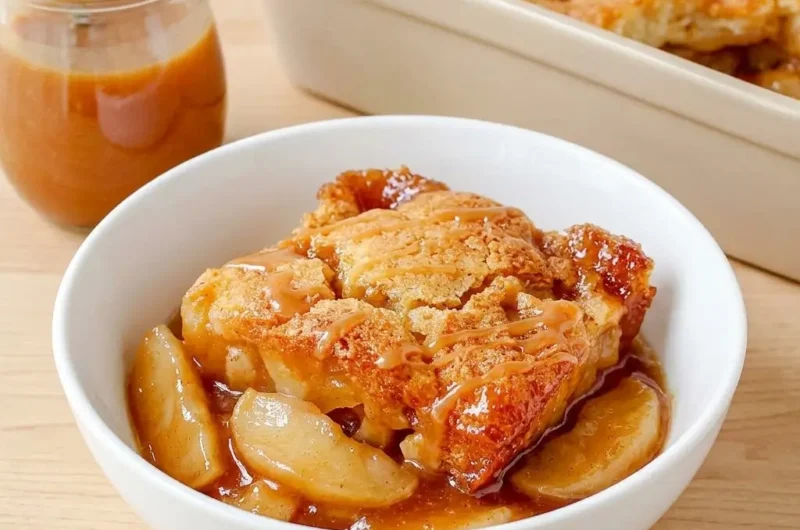 Easy Apple Cobbler with Buttery Topping and Caramel