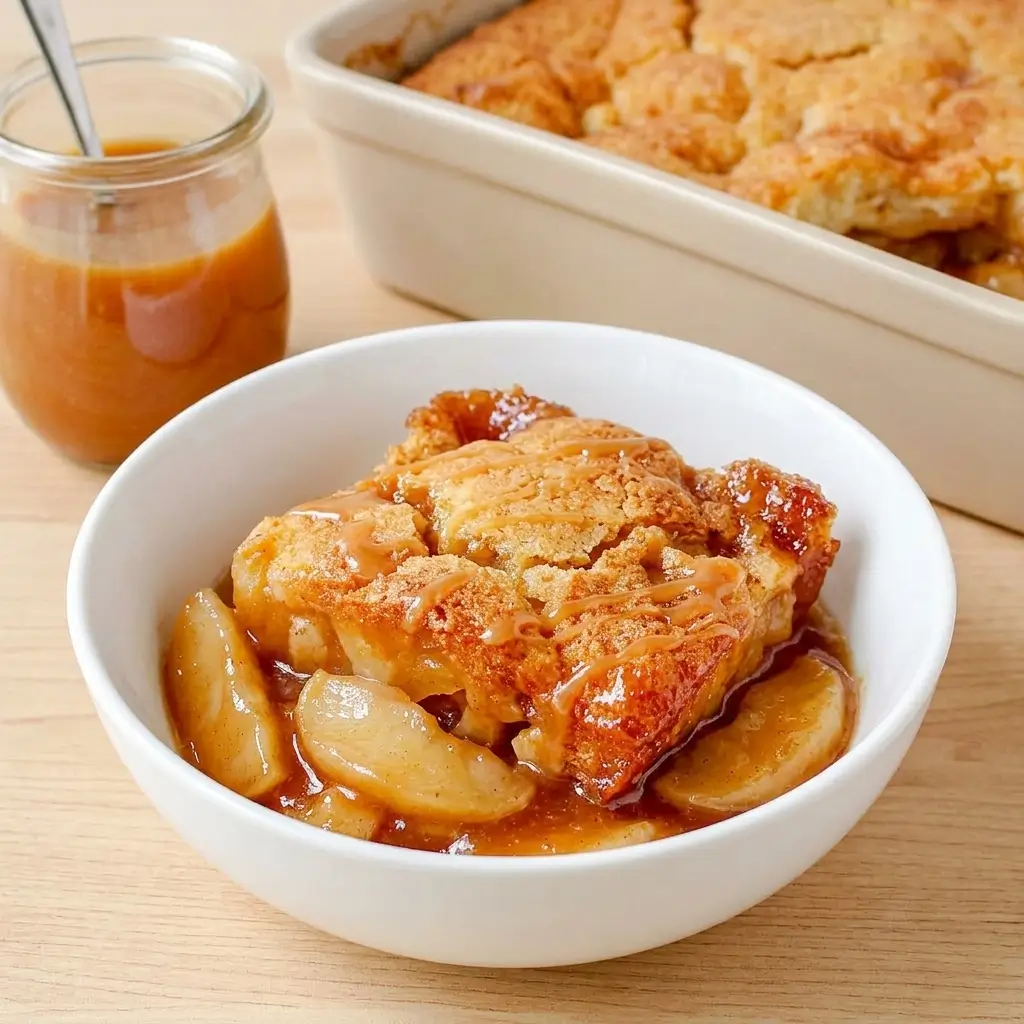 Easy Apple Cobbler with Buttery Topping and Caramel