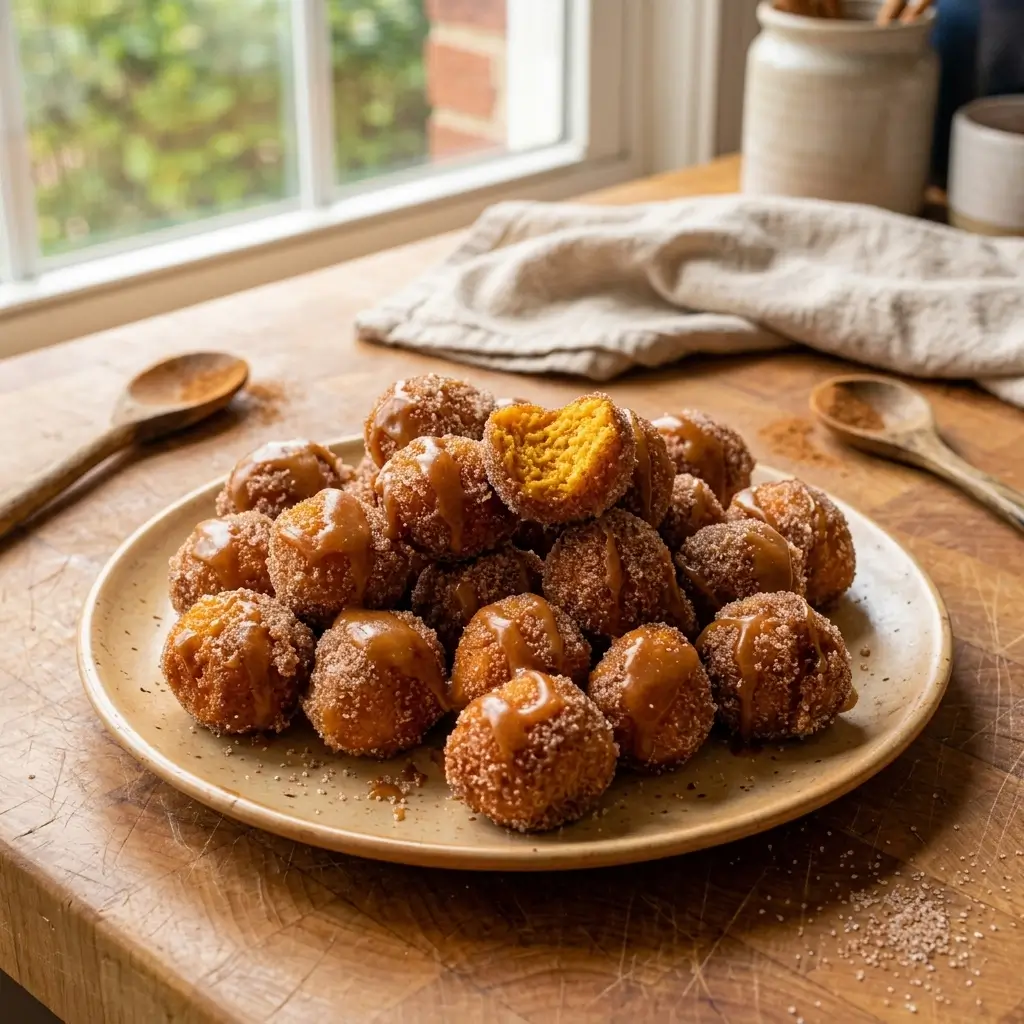 Pumpkin Pie Cinnamon Sugar Donut Holes (Baked!)