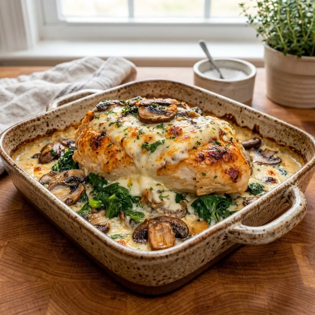 Chicken Spinach and Mushroom Bake