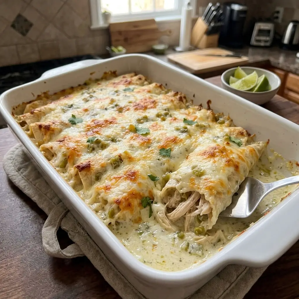 White Chicken Enchiladas (Creamy & Cheesy!)